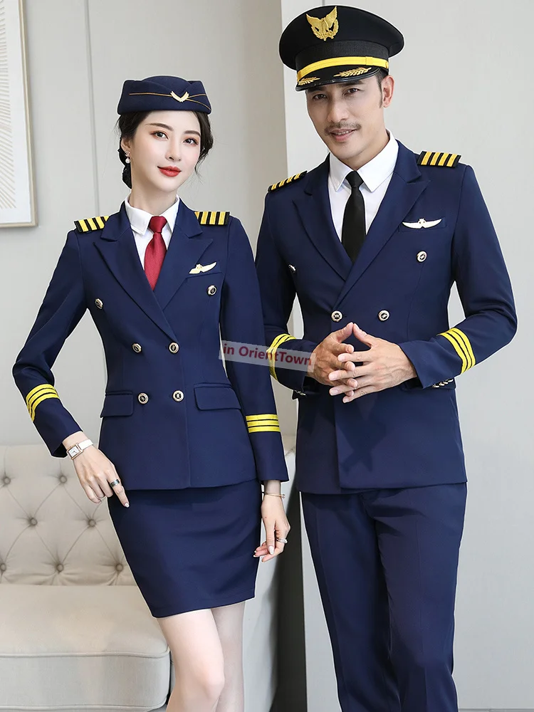 Man and Woman Military Drum Team Suit High-Speed Railway Airlines Flight Attendant Garment Student Pilot Captain Work Uniform