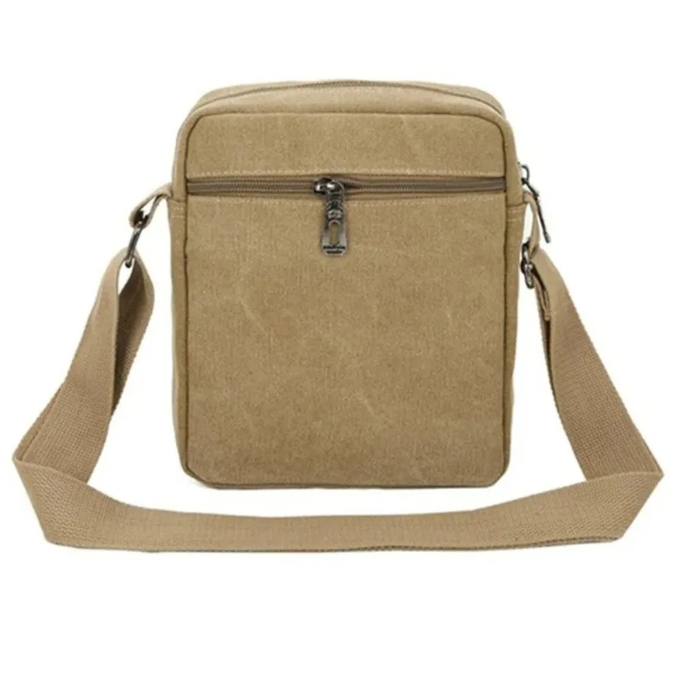 Casual Canvas Men's Shoulder Bag Solid Color Large Capacity Crossbody Bag Multi Layer Zipper Business Cash Bag