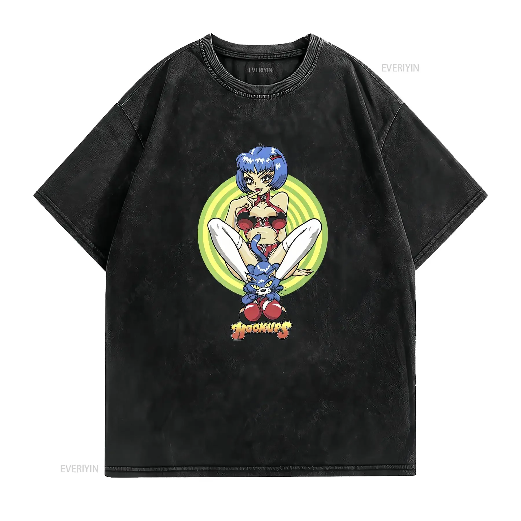 Hookups Skateboard Sexy Cat Woman T Shirt S 3XL vintage Washed Casual graphic Stretched homme Versatile Soft Unisex fashion