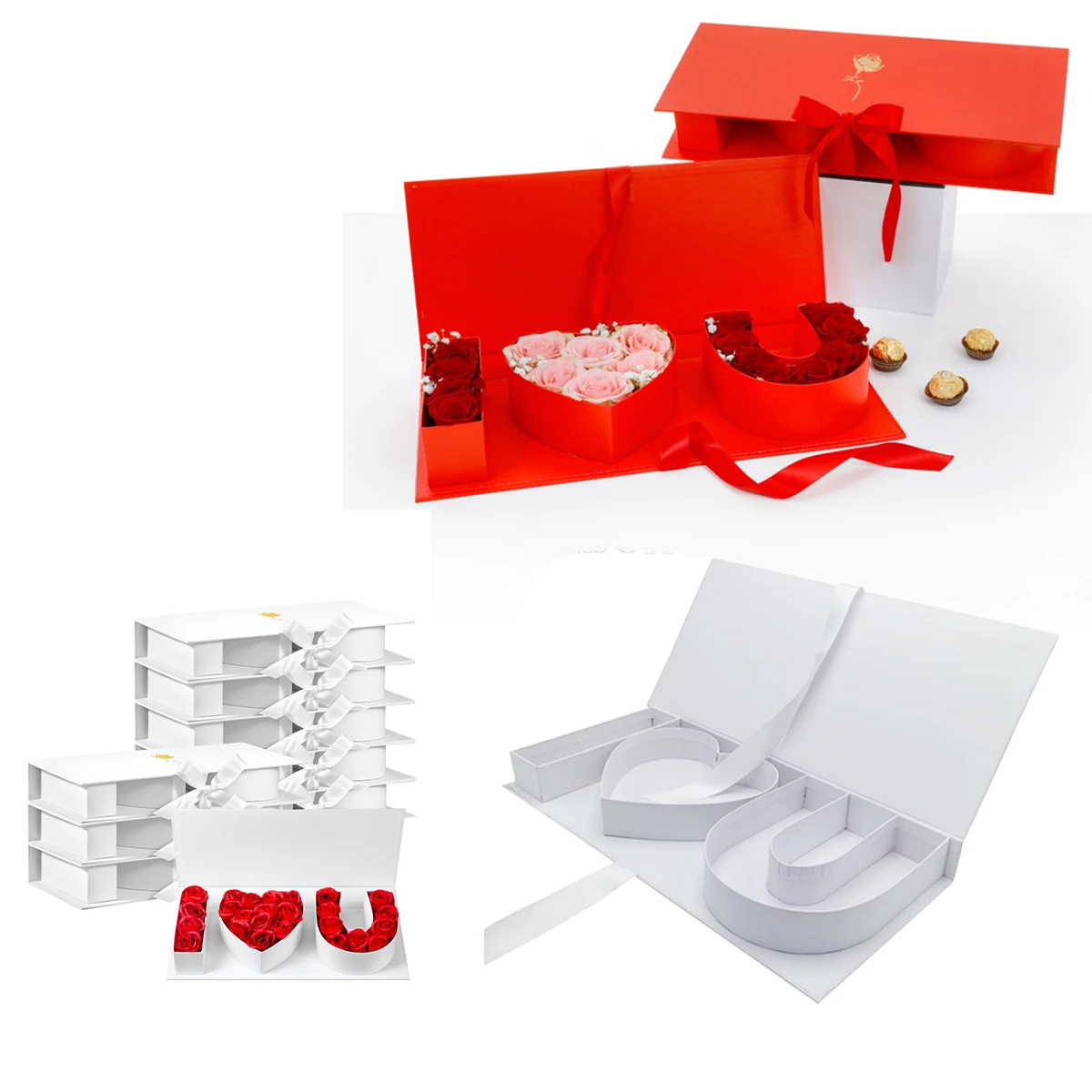 12Pcs/box Random Color Flower Gift Box I Love U Cardboard Letter Shaped Fillable Valentine's Day Chocolate Strawberry Packaging