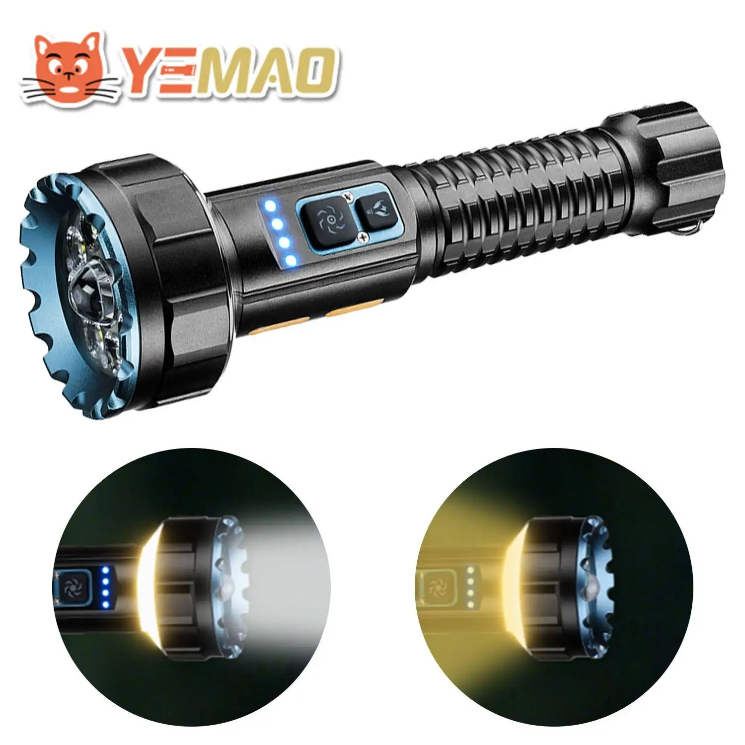 

YEMAO F609X 2000LM Flashlight 21700 Battery Rechargeable Waterproof LED+COB Bidirectional Lighting Camping Torch with Magnetic