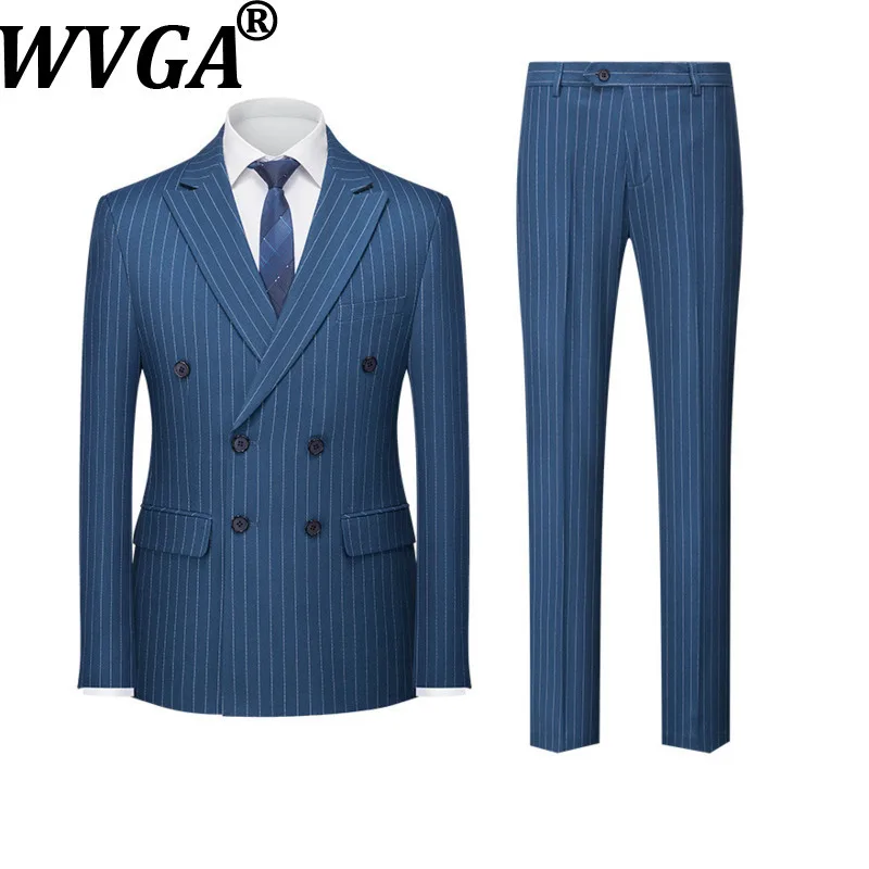 WVGA Spring Autumn New Man Suit Striped Trendy Design Business Blazer Niche Chic Casual Straight Pants Two Pieces Set Ins W22345