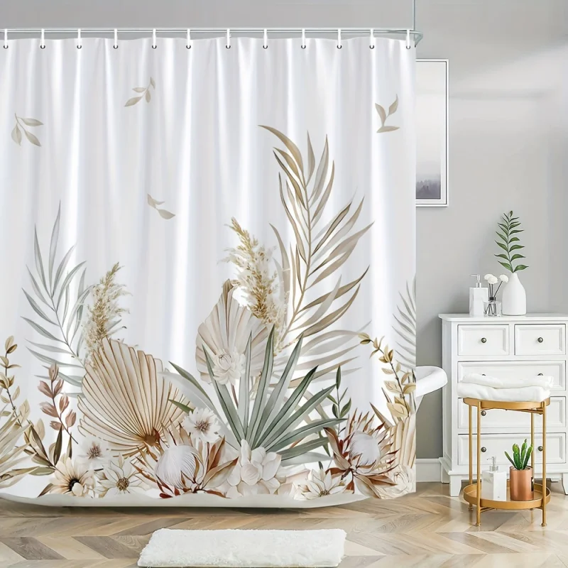 Chic Floral Shower Curtain with Sunflowers & Greenery - Waterproof Polyester, Print, Includes Hooks for Easy Hanging - Perfect f