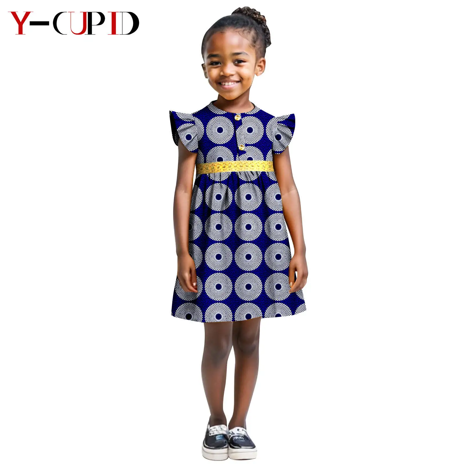 

African Print Dresses for Baby Girl Summer Cotton Dashiki Kid Butterfly Sleeve Dress Bazin Riche Children Ankara Outfits Y224018