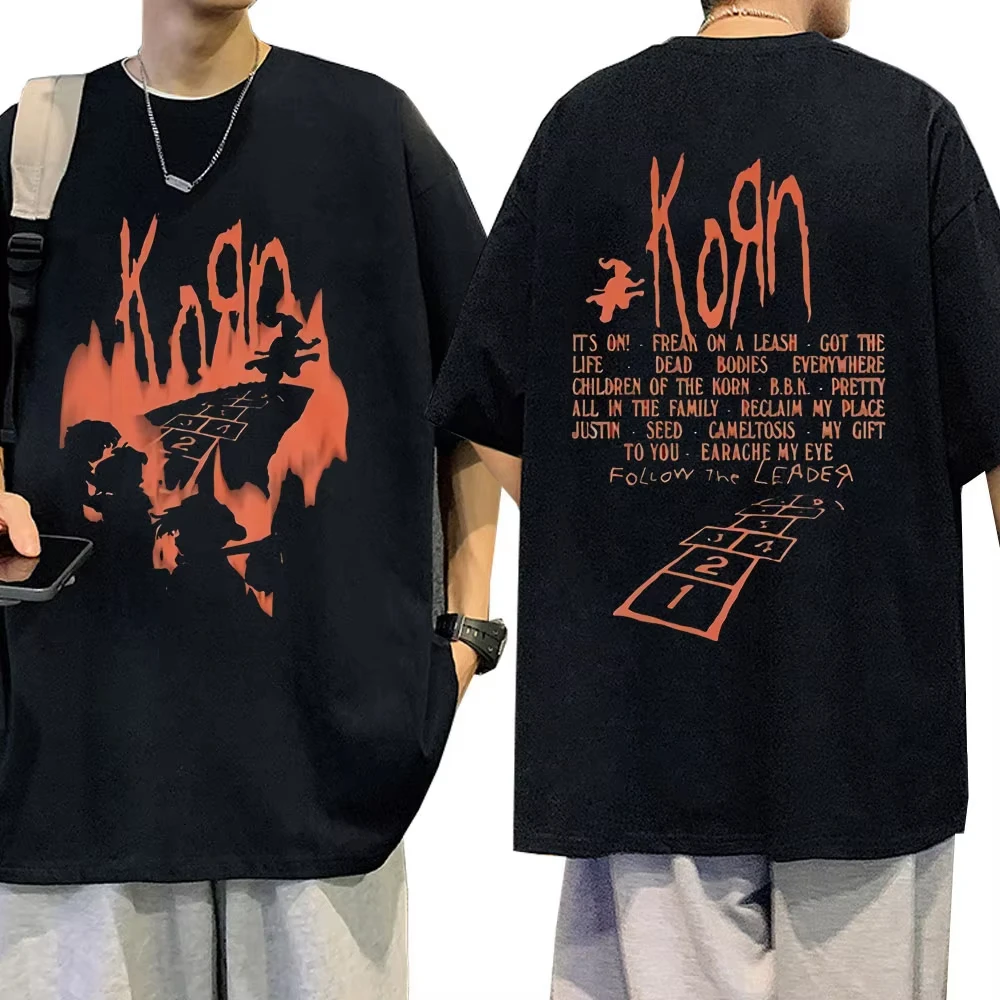 T-shirt vintage tendance pour homme été 2026, T-shirt graphique Korn Follow The Leader Metal Gothic Rock Band pour femme et homme
