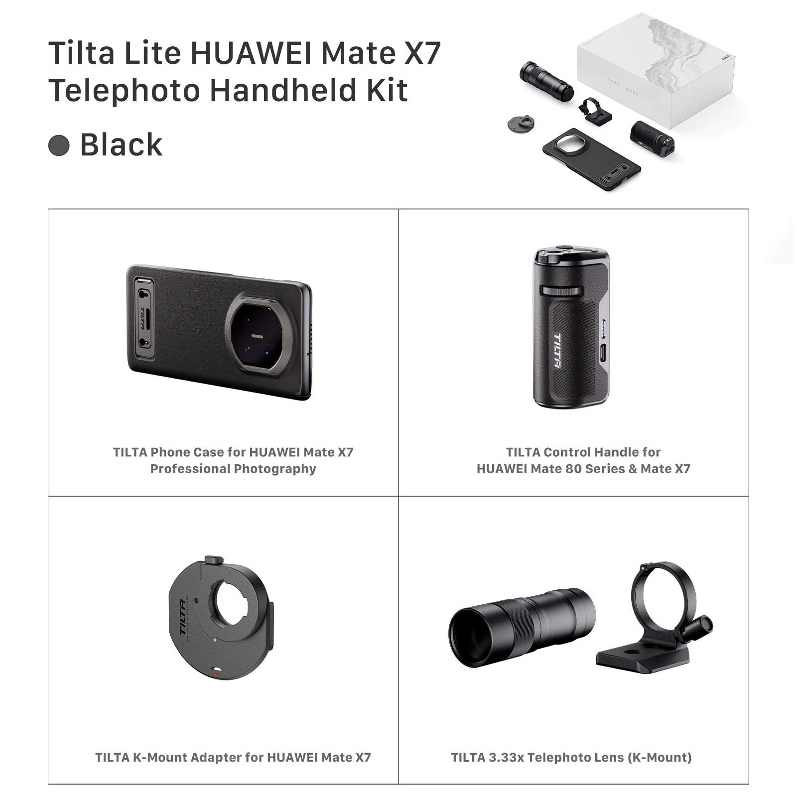 TILTA voor HUAWEI Mate X7 Kit ONTWERP met Focous Handgreep 3.33x Teleconverter Lens Telephoto Handheld Kit