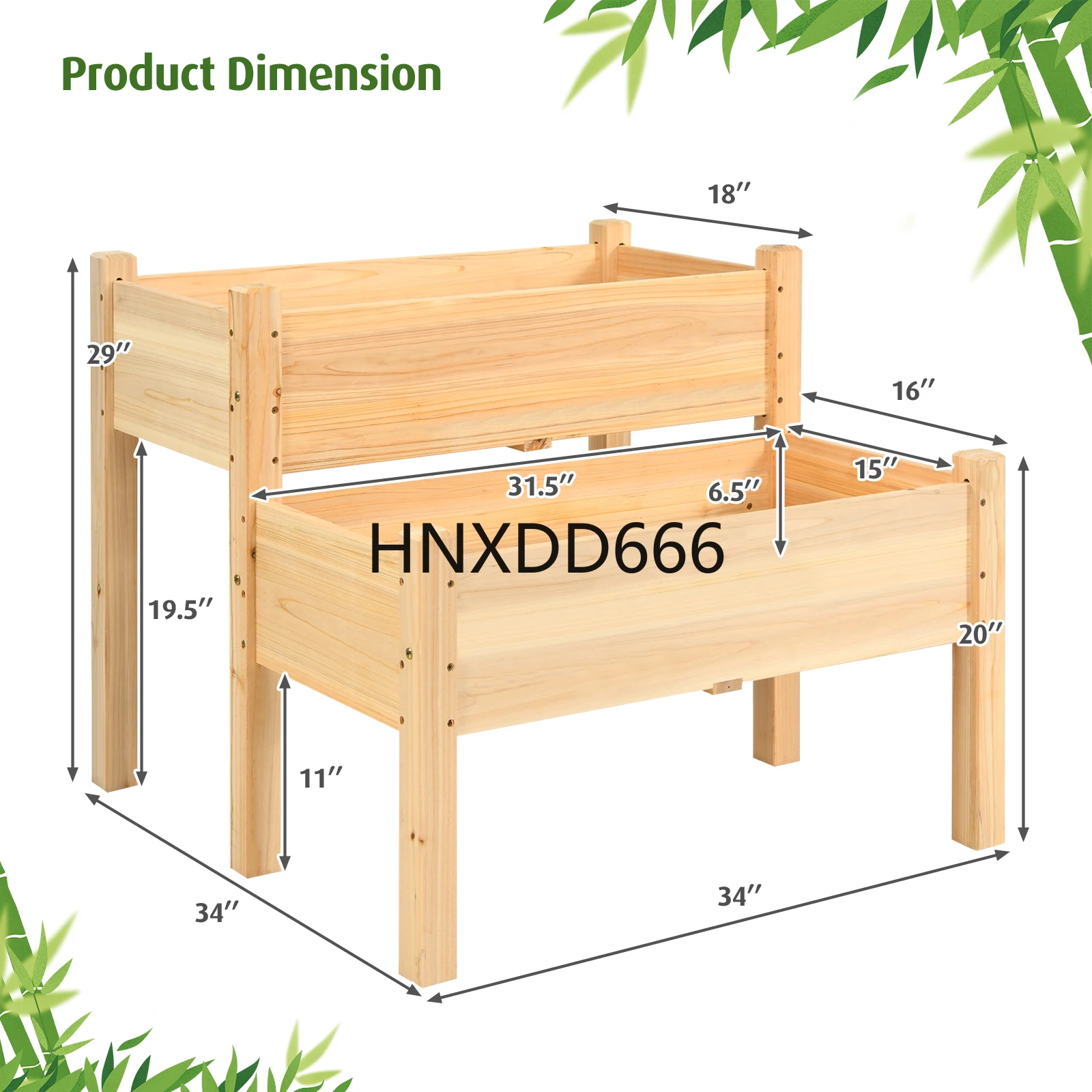 Patiojoy 2段木製上げ底菜園ベッド高架プランターボックス 脚付き 排水穴付き