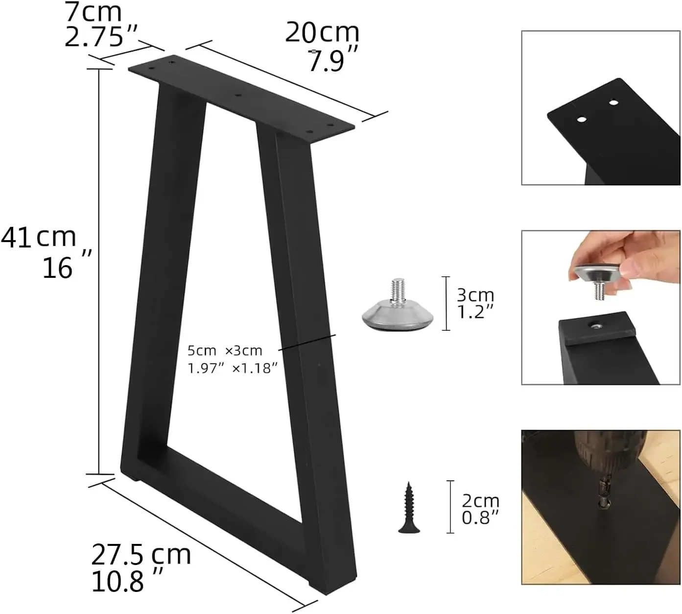 Rioychan-Pieds de table en métal ezoïde à assembler, 16 pouces, banc, café, meubles de bricolage, ensemble de 2, vis l\'intensité