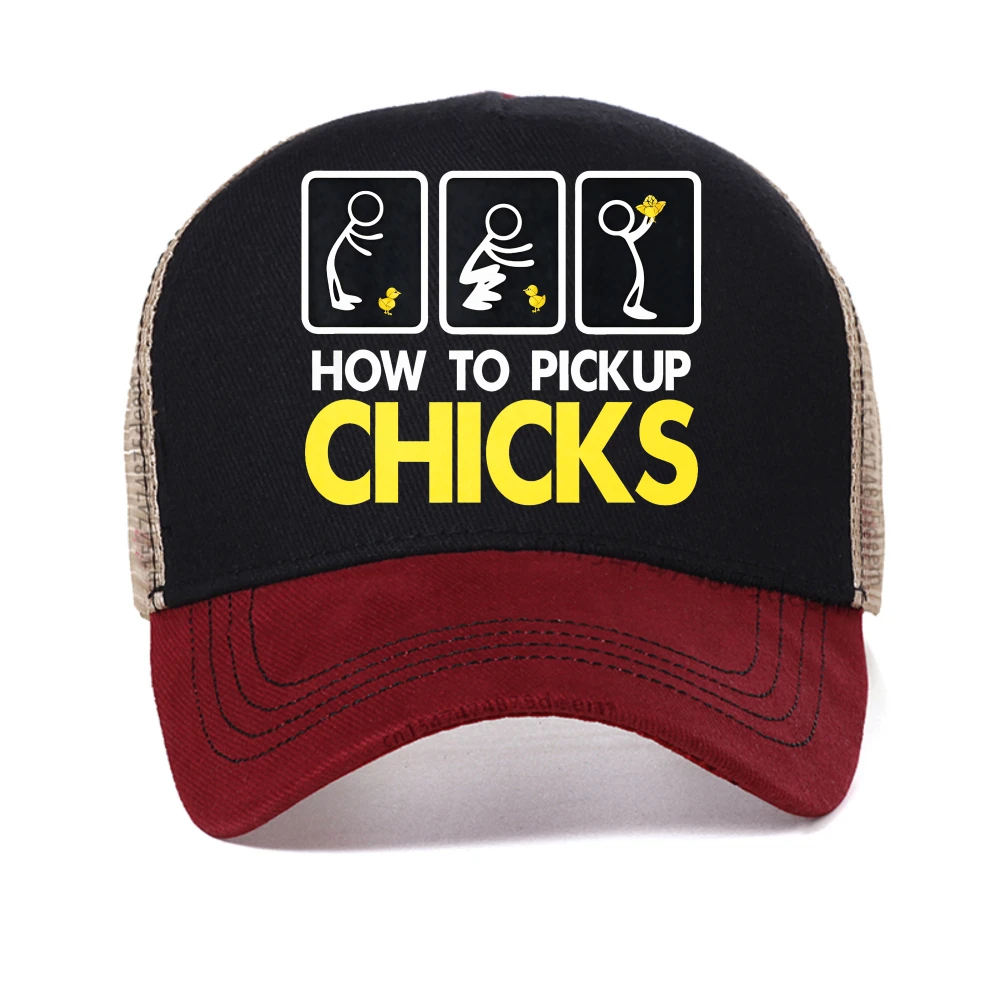 

How To Pick Up Chicks baseball cap Cute Pick Chicks caps Men Printing Casual Hip Hop hat adjustable Breathable mesh trucker hat