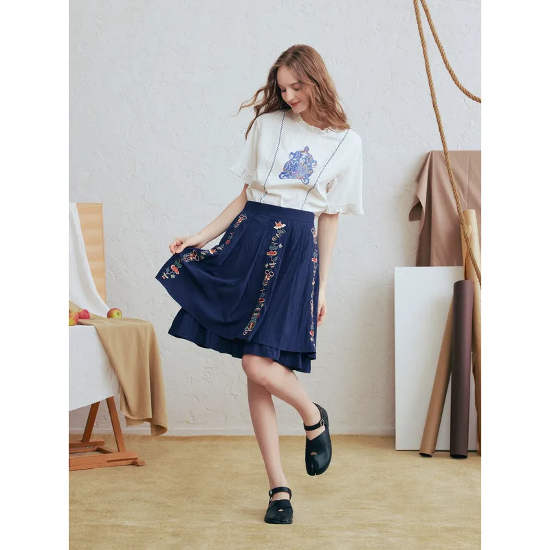 

Ancient Rhyme Pleated Embroidered Double-Layer Skirt for Summer