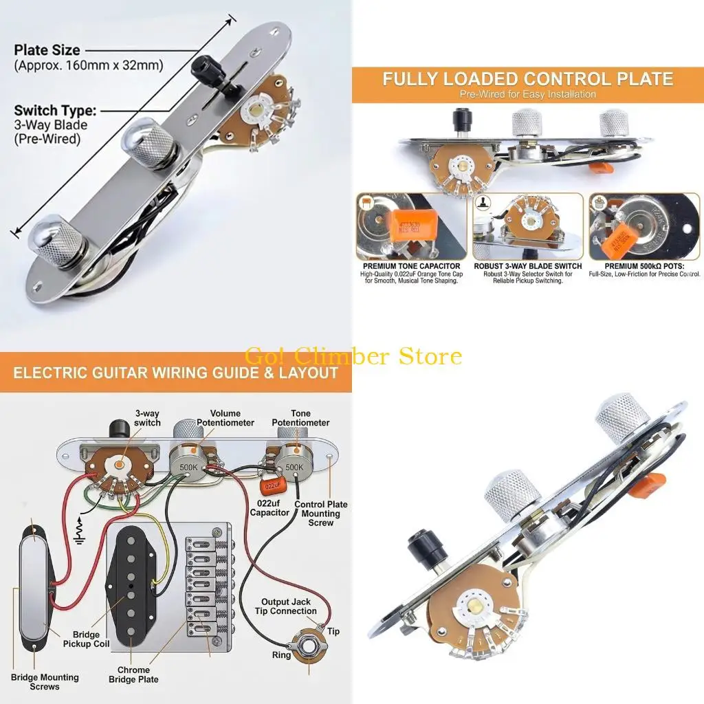 Q84C High Performances Prewired Control Plate Harness 3 Way Guitar Toggle Switches For Optimal Tone Adjustment Enduring