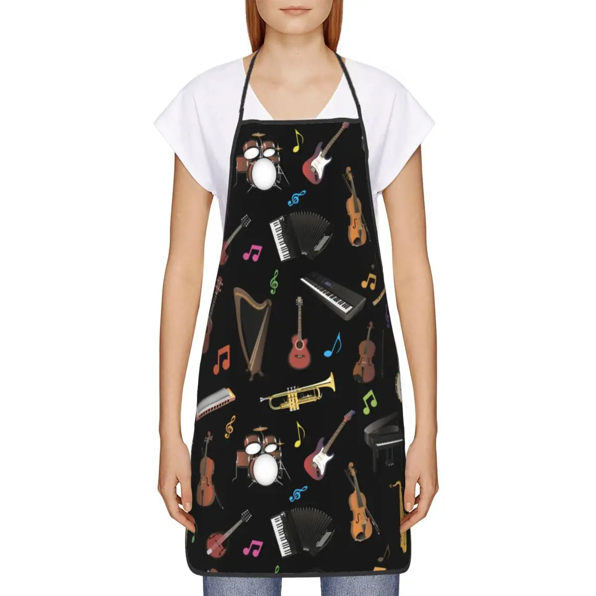 Unisex Various Musical Instruments Kitchen Chef Cooking Baking Apron Women Men Tablier Cuisine for Gardening