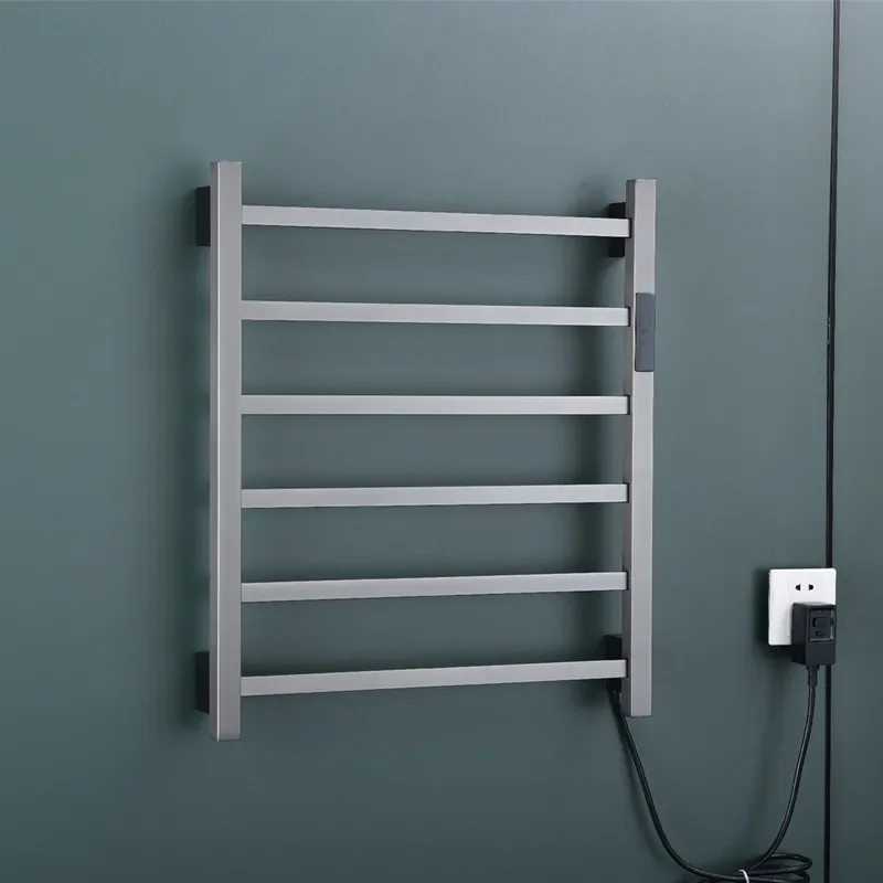 Wall Mounted Electric Towel Rack Gray Surface Heating Dryer for Bathroom Anti Bacterial Bath Towel Holder No Drilling