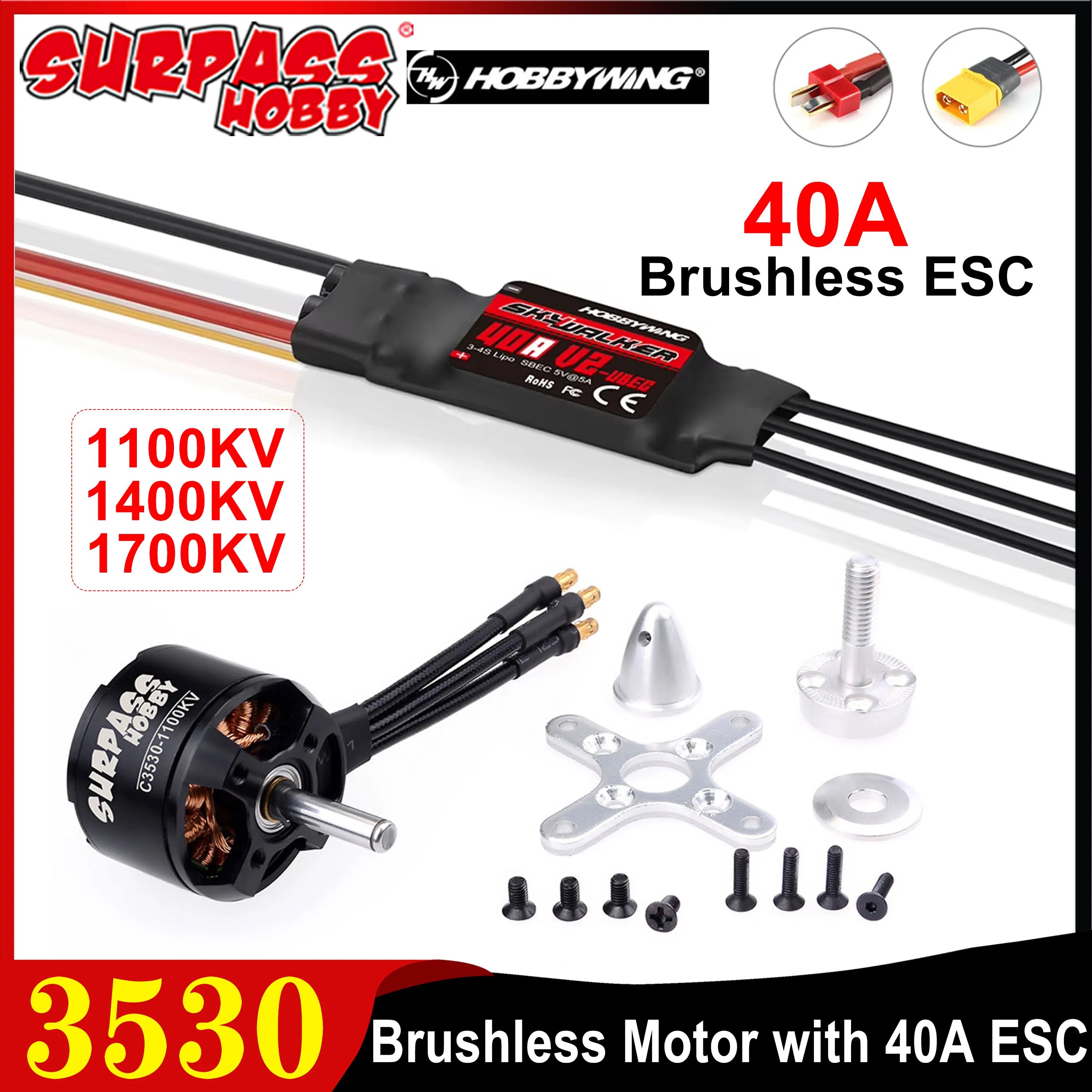 SURPASS HOBBY 3530 1100KV 1400KV 1700KV Brushless Motor Skywalker 40A ESC Combo T/XT60 Plug for RC Fixed-wing Plane Drone Parts