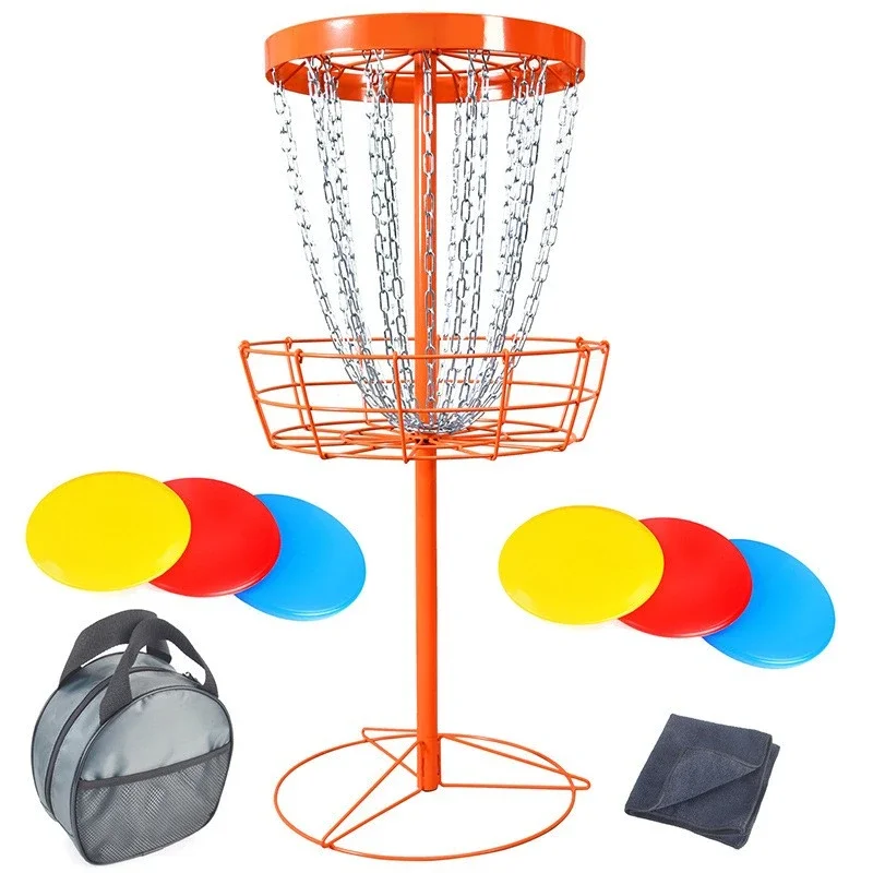 Flying portable disc golf basket set in blue color with full 6 pcs plastic disc set and 1 carry bag