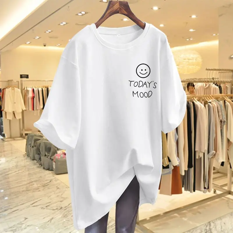 

Summer Fashion Cartoon Printed Top Tee, Loose Casual O-neck Short Sleeve Pullovers, Women Clothing 100% Cotton Basic T-shirt