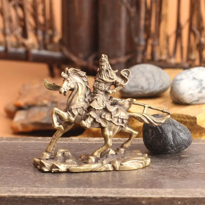 1 Pcs Brass Chinese God Of Wealth Riding Horse Guan Gong Statue Home Decoration Accessories Copper Office Desk Decor Ornaments