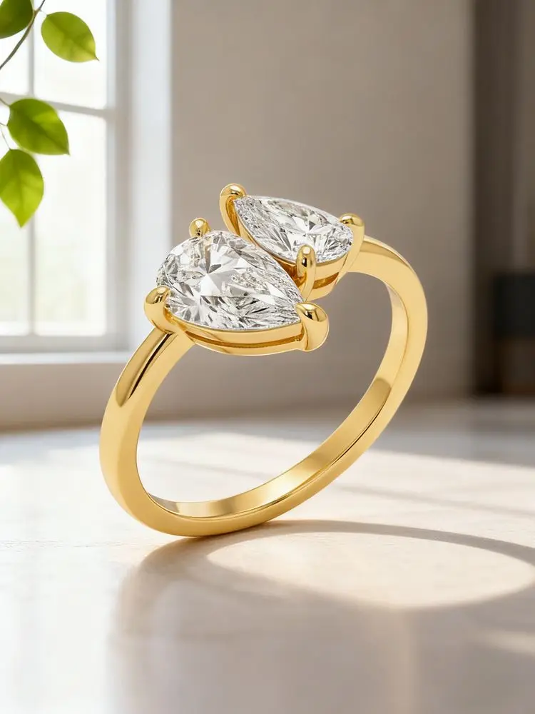 

925 Sterling Silver Sparkling Double Water Drop Zircon Rings For Women Gift Wedding Anniversary Daily Wear Fashion Fine Jewelry