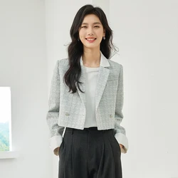 VIMLY Women's Elegant Blazer Autumn Loose Long Sleeve Lapel Short Coat Fashion Trendy Colorful Outwear Tops Commuter Jacket