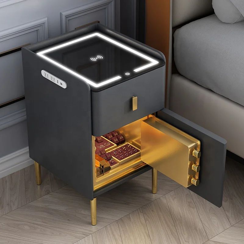 */-* Wholesale Smart Luxury Customized Smart Bedside Cabinet With Wireless Charging Bedside Table Drawers USB Safe