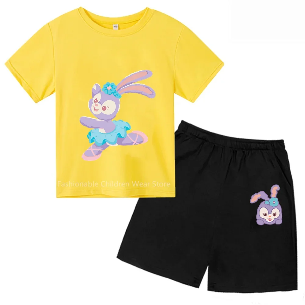 Disney Starlight Ballerina Rabbit Shortsleeve Top & Shorts - Summer Cotton Outfit for Boys & Girls, Casual Outdoor Korean Style