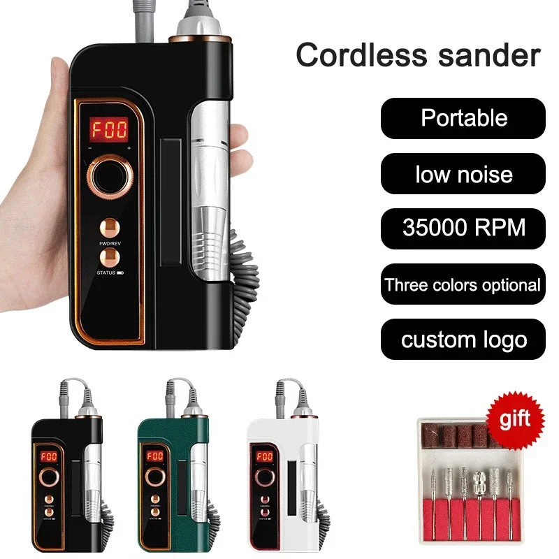 Cordless Mini elétrica unha polidor, pequeno teste escrito, sem escova unha removedor, 100V-240V, Novo