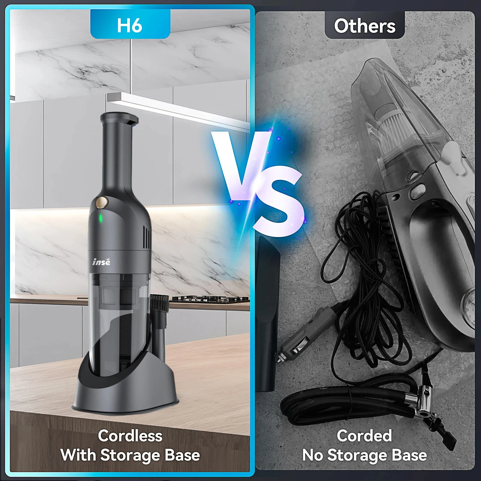 INSE H1 Handheld Cordless Vacuum Cleaner 10000Pa Rechargeable Vacuum with 30 Mins Runtime 500ML Dust-bin for Car Floors Pet Hair