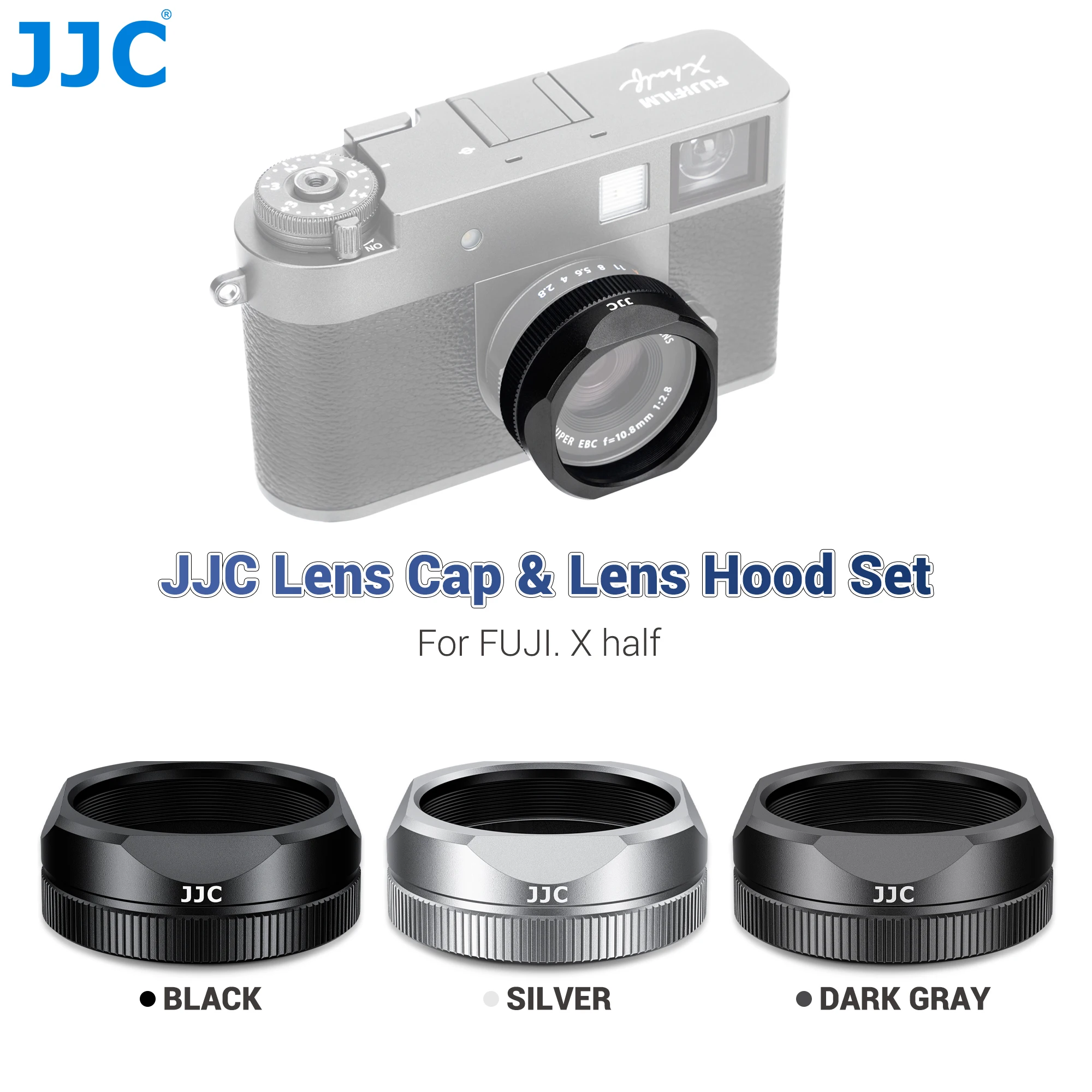 JJC Lens Shade with Lens Cap for Fujifilm X Half Camera Accessories Aluminum Alloy Metal Lens Hood with Lens Cover Dustproof