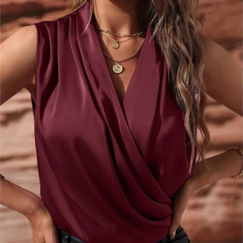 

Women's Tops Solid Color Sleeveless Vest V Neck Summer Casual Elegant Shirts New Spring Summer Fashion Slimming Streetwear