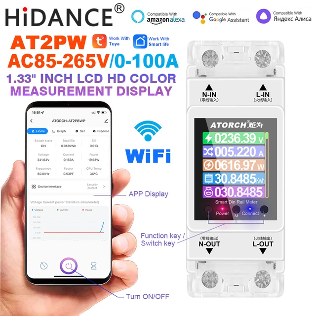 Tuya jednofazowy 100A 220V 110V 50/60Hz szyna Din WIFI inteligentny licznik energii timer Monitor zużycia energii miernik KWh watomierz
