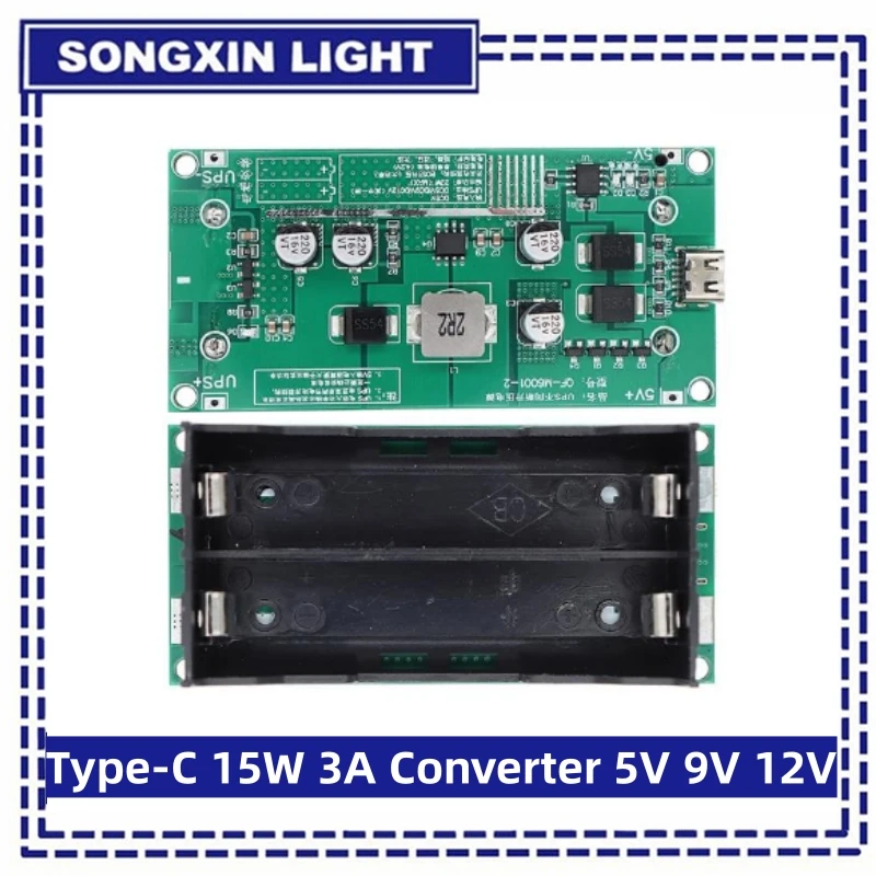 SX Type-C 15W 3A Fast Charge UPS Power Supply / 18650 Lithium Battery Charger Module DC-DC Step Up Booster Converter 5V 9V 12V