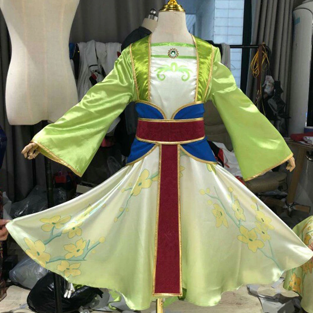 Fancy Fairy Child Princess Mulan Cosplay Costume Halloween Hua Mulan Dress Up Chinese Style Vintage Flower Hanfu Clothing Set