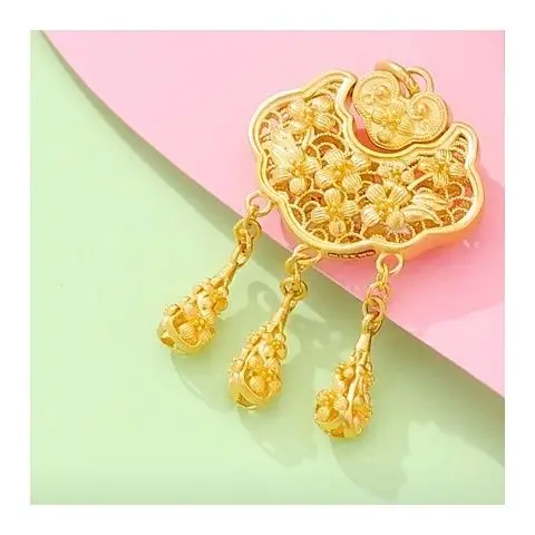 New Vintage Gold Plated Long Life Lock Pendant Necklace with Tassel for Women Safety Luck Amulet Long Lasting Fade Resistant