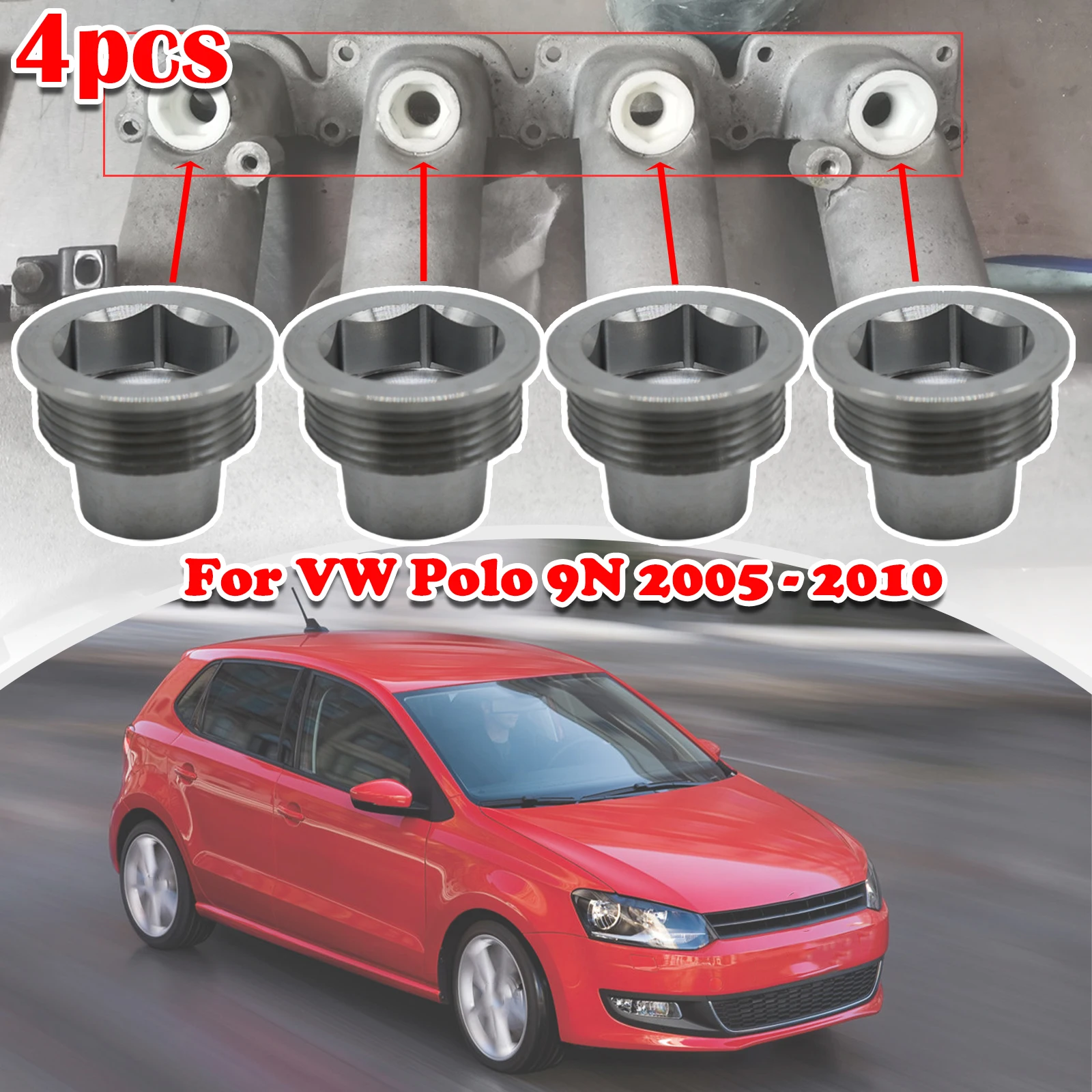 

Set of 4 Upgrade Aluminum Fuel Injector Insert Cup Seat For VW Polo 9N Car Replacement Parts 06B133555H 2005 2006 2007 - 2010