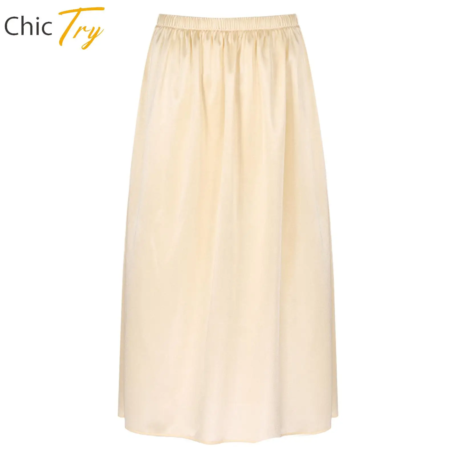 

Womens Basic Underskirt Smooth Solid Color Petticoat Half Length Slip Inner Skirt Party Dress Skirt