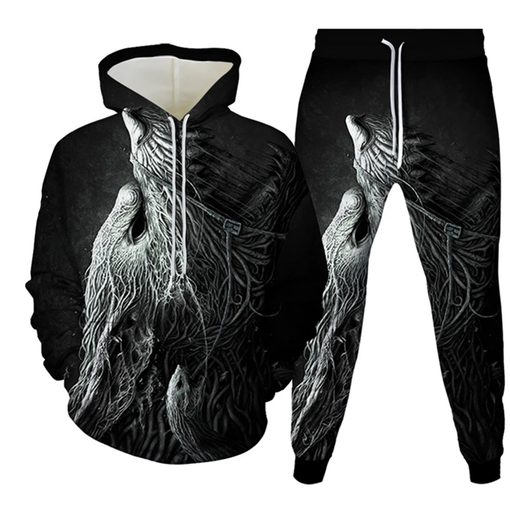 Men\'s Tracksuit Animal Wolf 3d Print Sets Casual Hoodie Pants 2pcs Sets Oversized Sweatshirt Fashion Streetwear Men Clothing