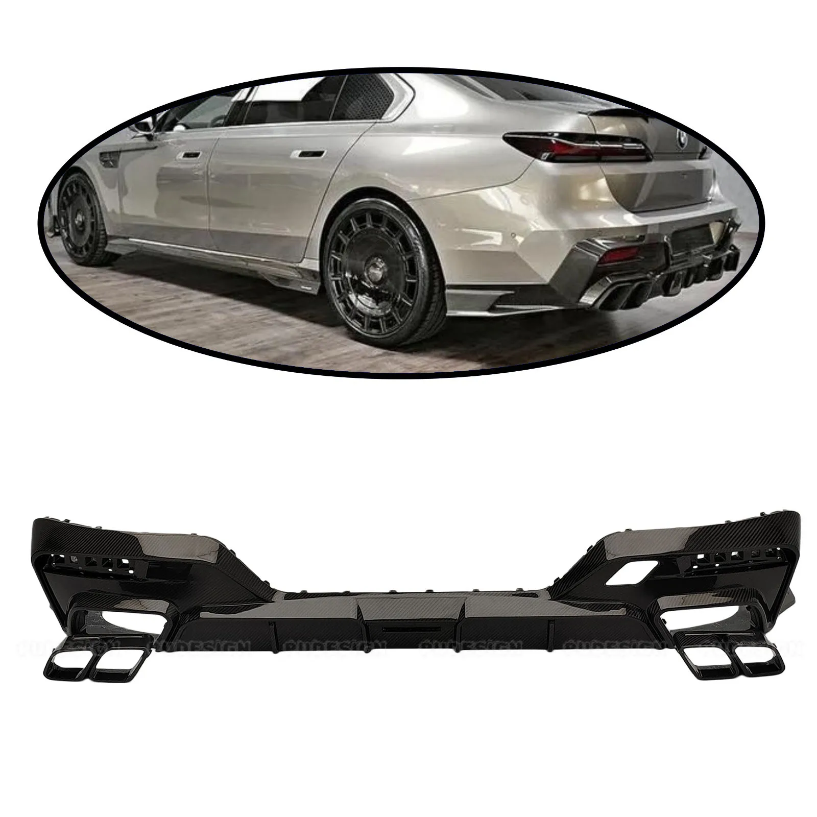 Car Rear Diffuser + Exhaust Tips Deflector Bumpers Spoiler Protector Dry Carbon Styling Accessories For BMW 7 Series I7 (G70)