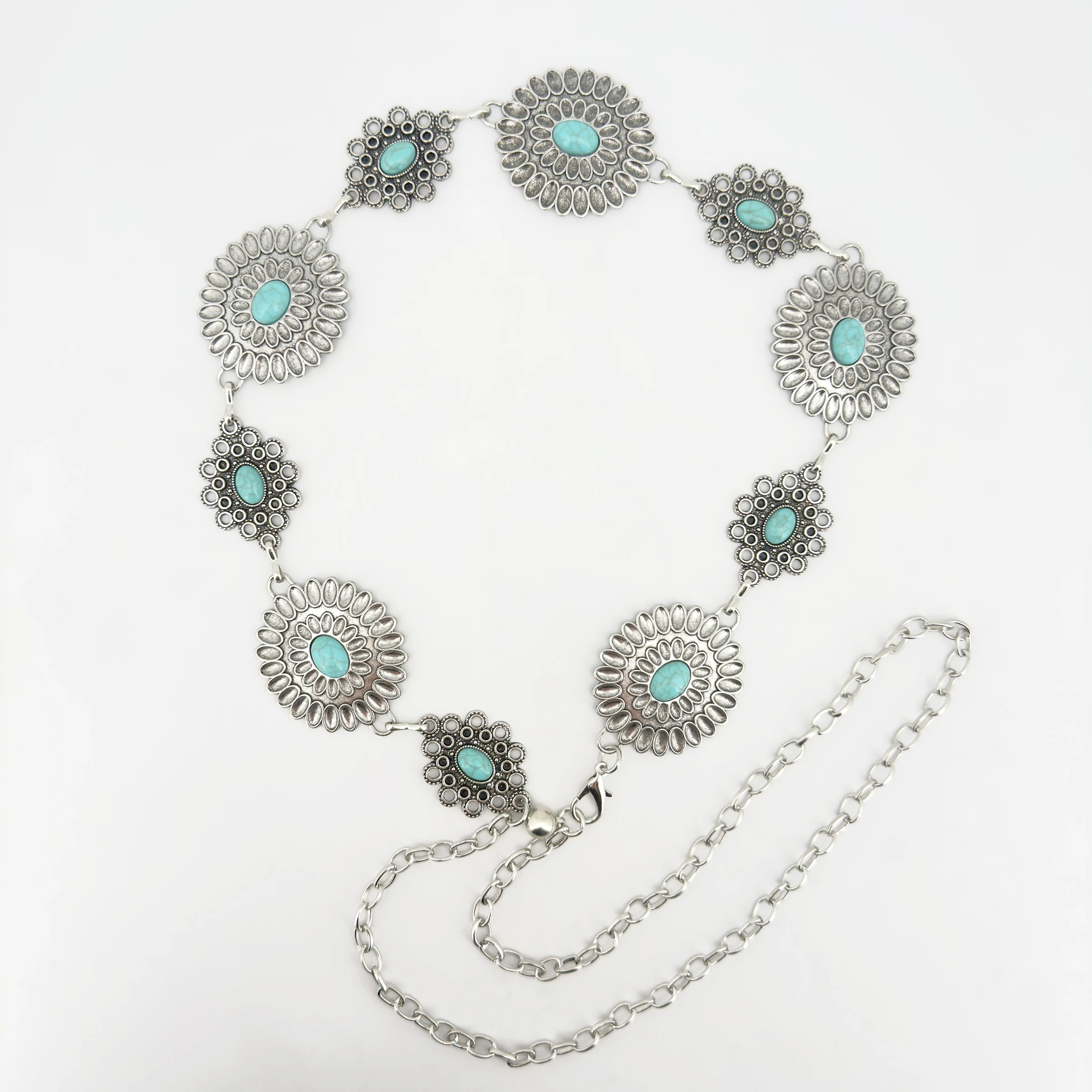 

Женская поясная цепочка в западном богемном стиле, классический универсальный модный аксессуар из цинкового сплава с бирюзой