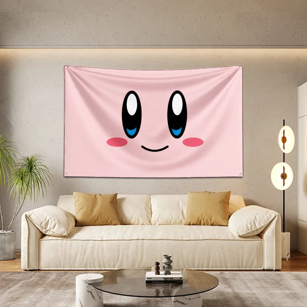 Cartoon K-Kirbys Flag Polyester Digital Printing Banner 4 Sizes for Garage Wall Art Out Door Decoration With Brass Grommets