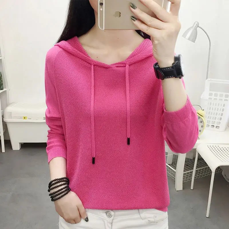 

Spring Women Knitted Sweater Hoodie Pullovers Female Knit Jacket Bottomed Ladies Loose Streetwear Pullover Jumper G298