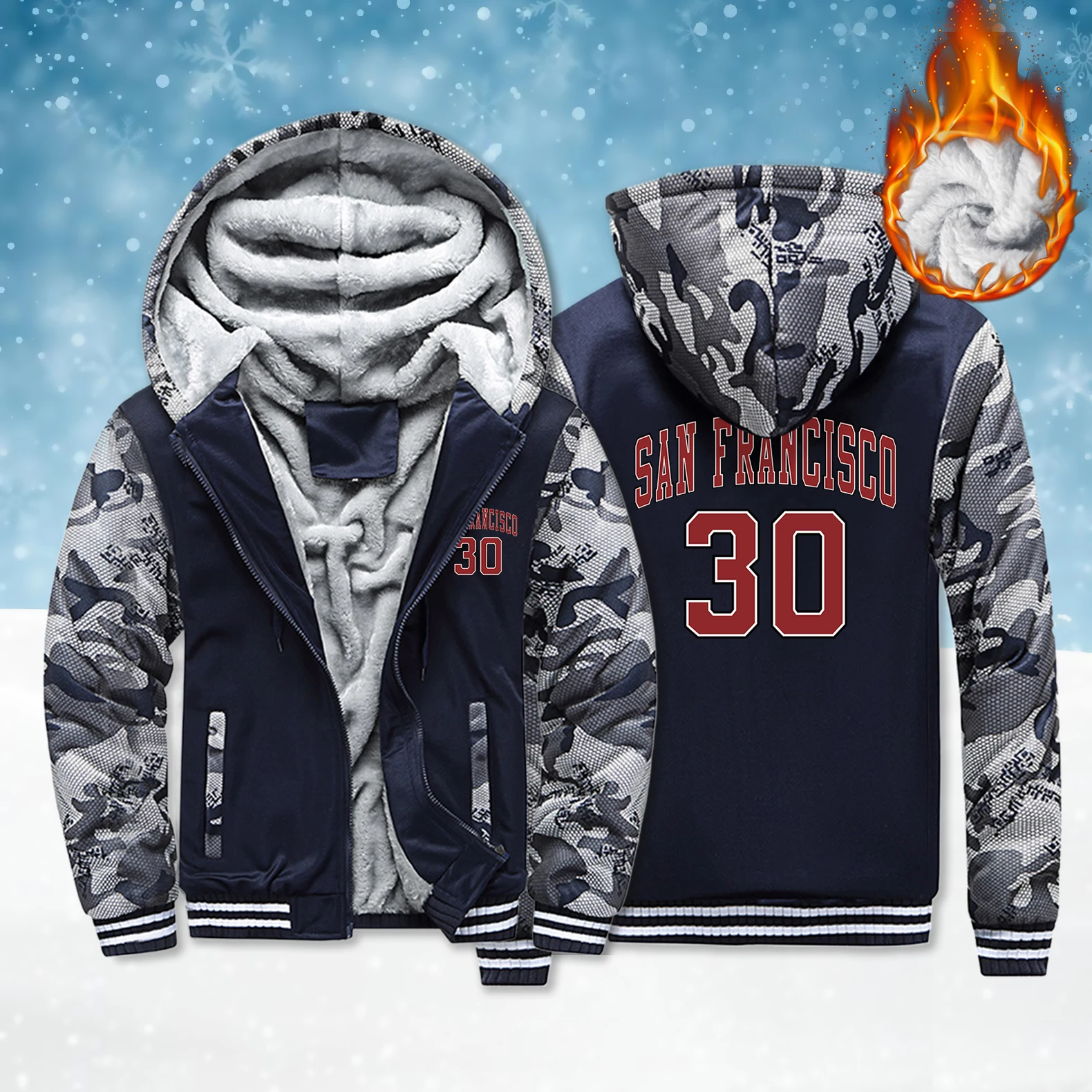 

Famous Cities In Usa No.30 Print Zipper Pocket Jacket Male Fashion Thicken Hoodie Soft Winter Fleece Clothes Casual Street Top