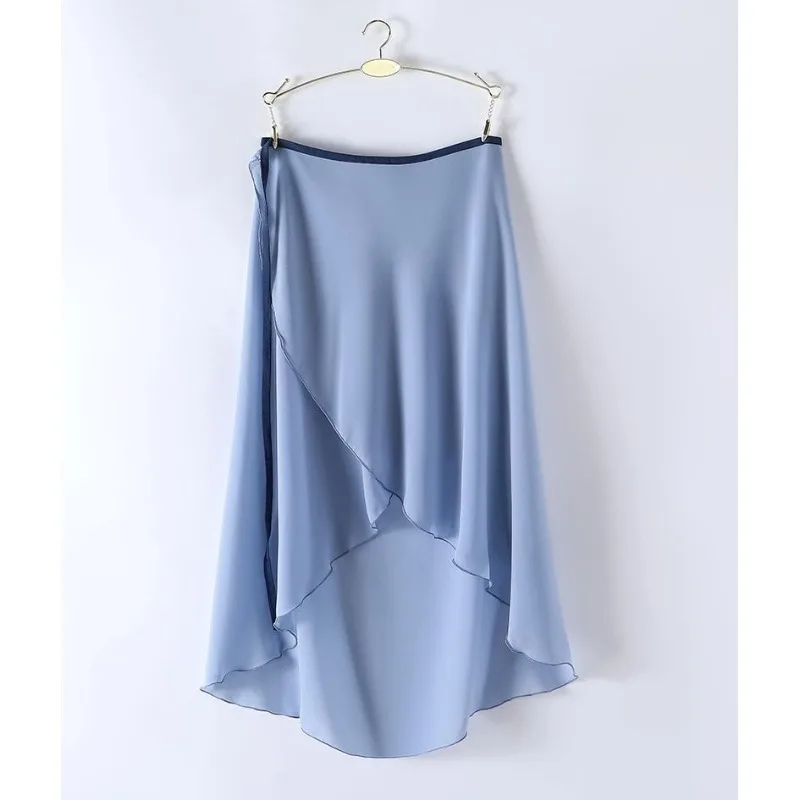 Customized Irregular Midi Skirt Women's Solid Color Gauze Skirt One-piece Ballet Classical Practice Dance Front Long Back Short