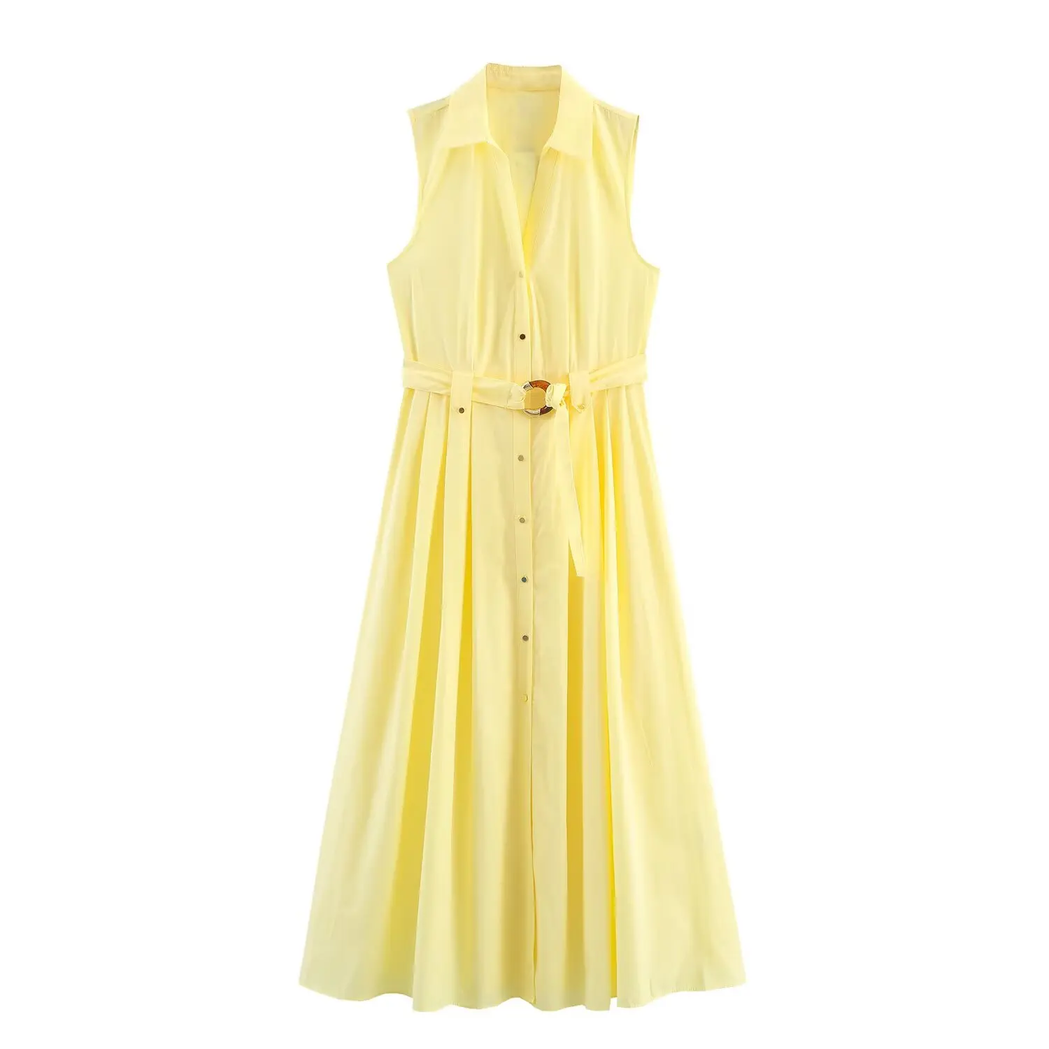 Maxdutti 북유럽 미니멀리스트 옐로우 포플린 드레스 프랑스어 우아한 통근 캐주얼 셔츠 드레스 여성 이브닝 드레스 파티 드레스 V