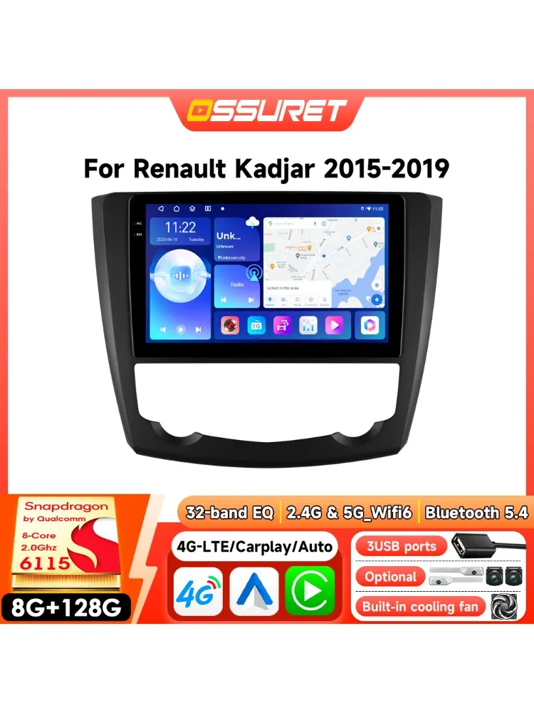 Android Auto Multimedia Speler voor Renault Kadjar 2015-2019 GPS Draadloze Carplay Intelligente Autoradio 360Cam 6115 Touchscreen - afbeelding 2