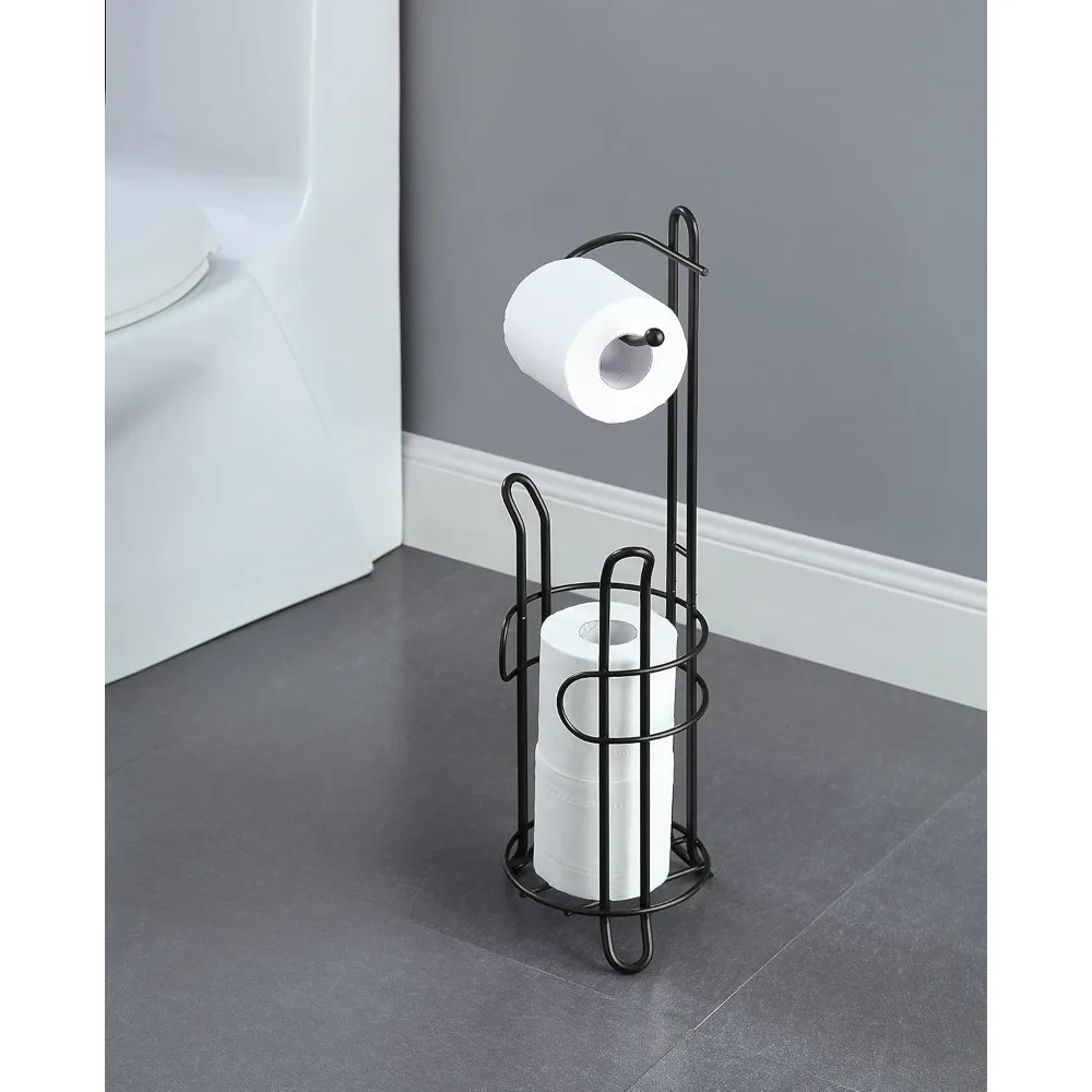 

Freestanding Toilet Paper Holder with Storage – Holds 3 Spare Rolls, Heavy-Duty Steel, Oil Bronze Finish, Easy Assembly