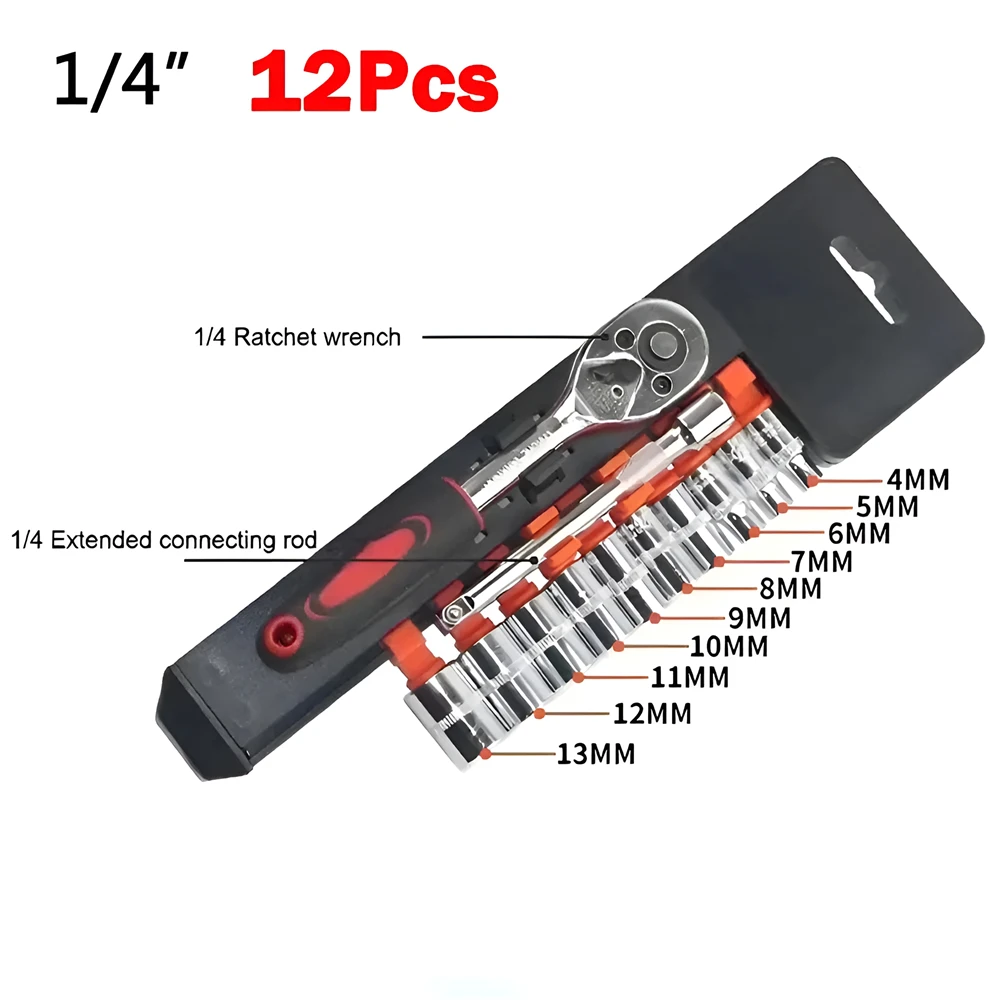 Socket Wrench 12 Piece Set Extension Rod Multi-function Ratchet Spanner Set Car Motorcycle Repair Hand Tool Set