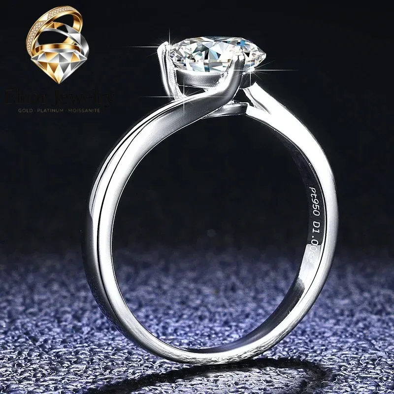

Elnar Jewelry 100% Original 18K White Gold VVS 1 Carat D Color Moissanite Diamond Ring Luxury Wedding Band Fine Jewelry for Wome