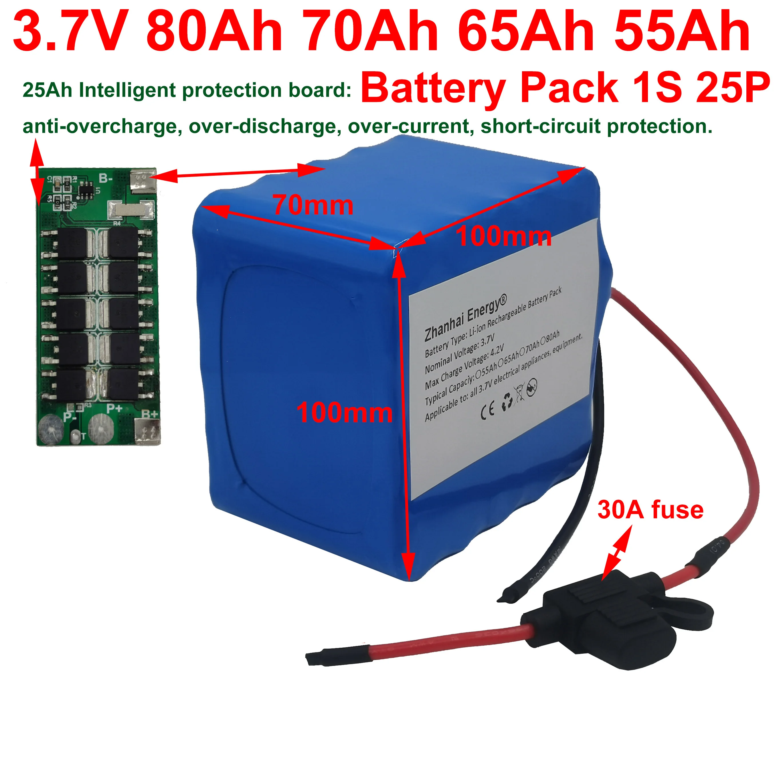 3.7V 80Ah 70Ah 65Ah 55Ah Li-Ion ładowalny akumulator 1S 25P dla 3.7V wszystkie urządzenia regulator ładowania słonecznego nowy konfigurowalny