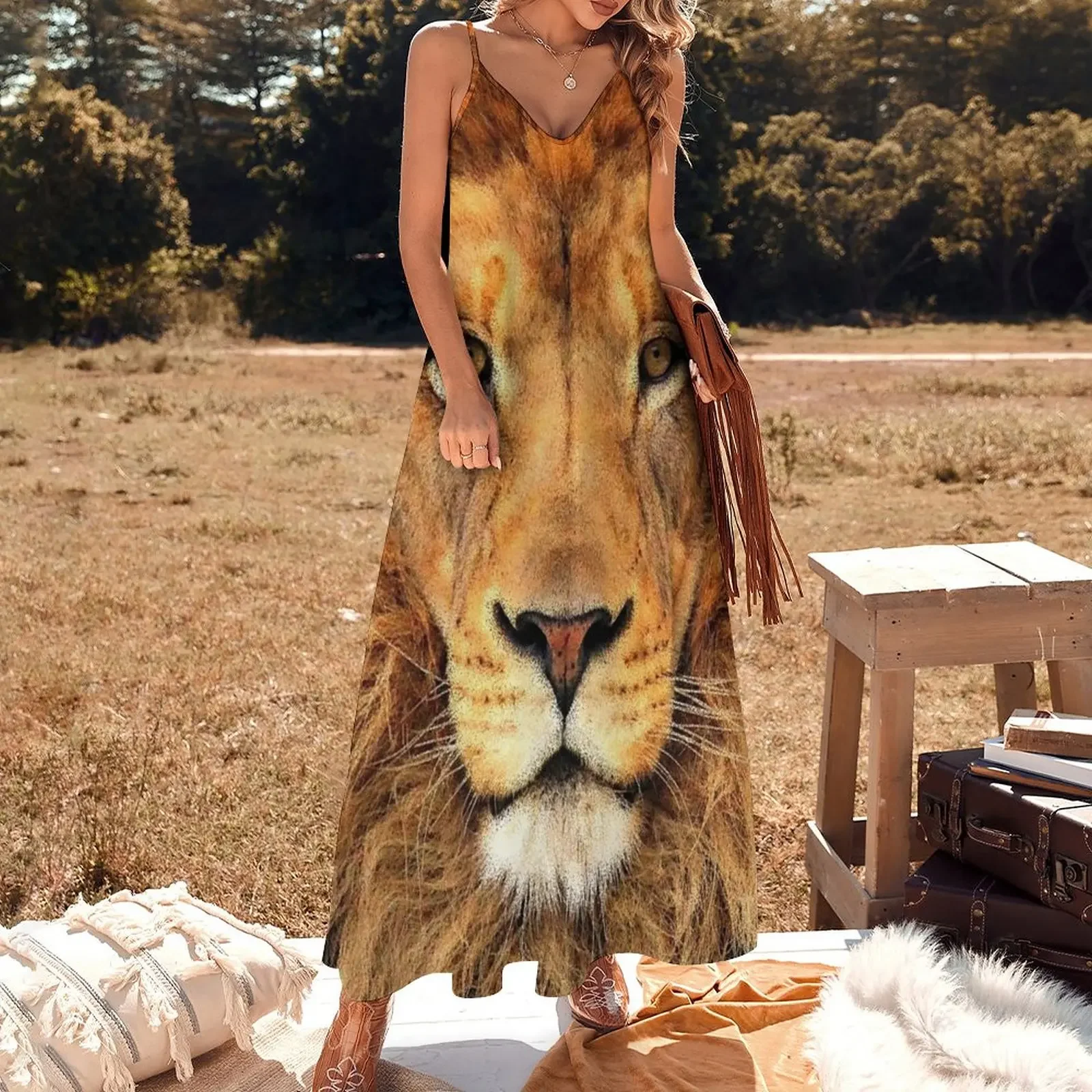 Beautiful Lion Face Wild Cat Glare Sleeveless Dress long sleeve dresses beach dresses