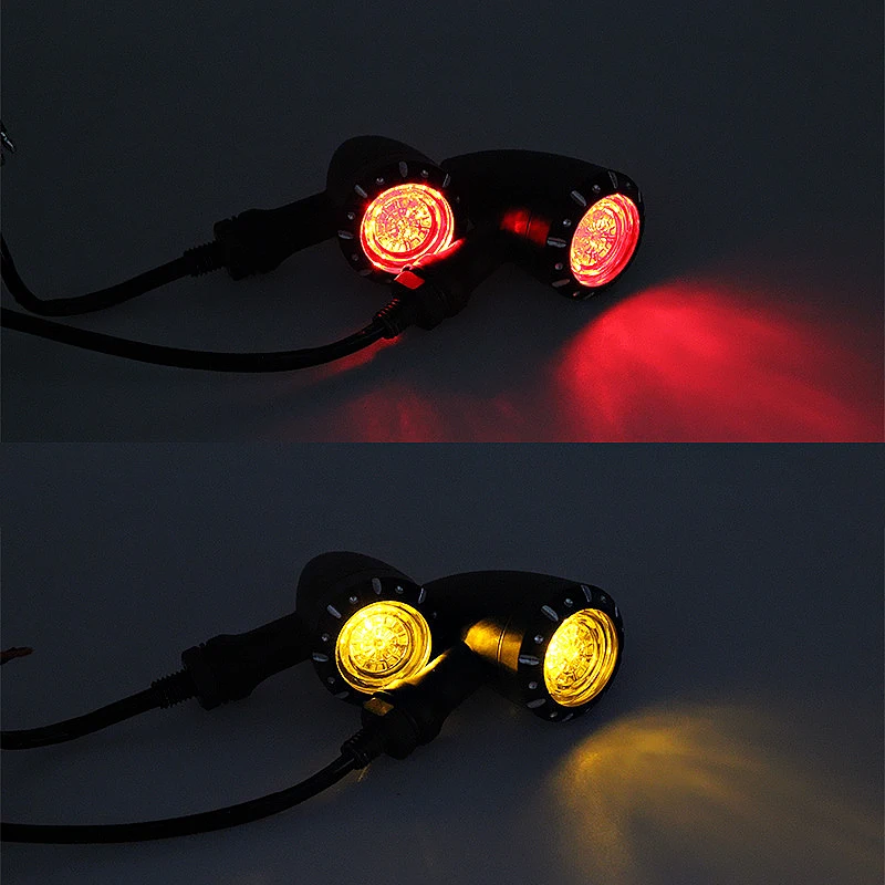 Luz LED de intermitente tipo bala para motocicleta, lámpara de freno para correr, lámpara de freno intermitente LED cromada negra, luz de señal de